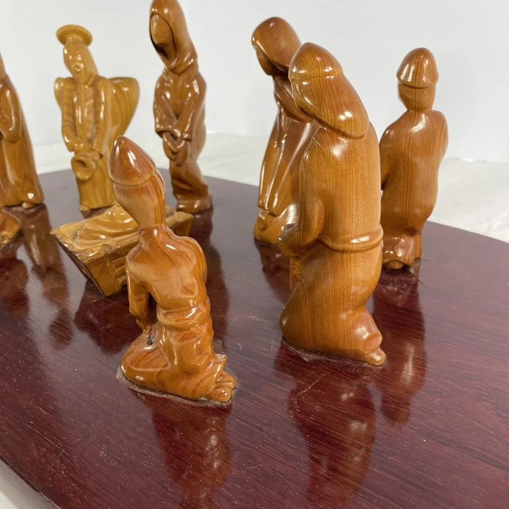 Abstract Carved Wood Nativity Set on Display Board | Modern Style | As-Is